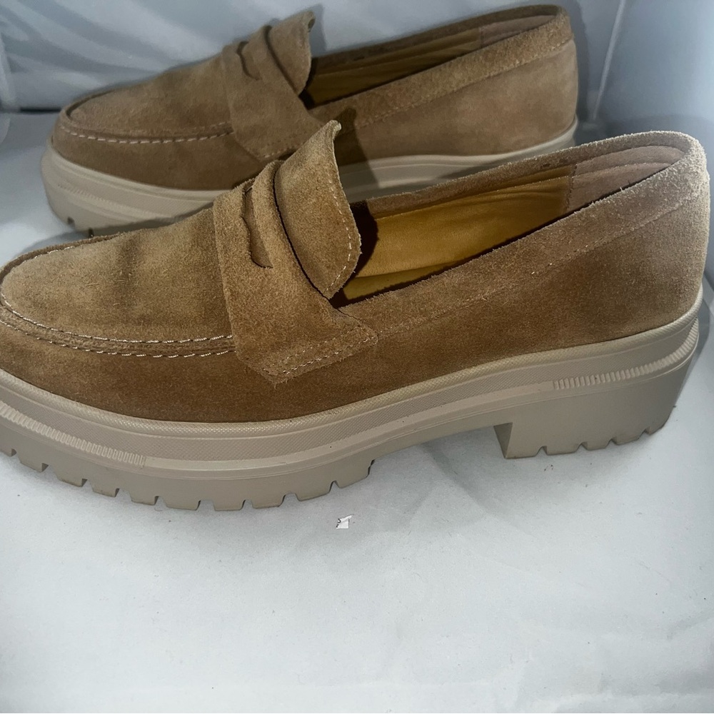 Patina Chunky Tan Suede Platform Loafers Size 9 - Picture 4 of 5
